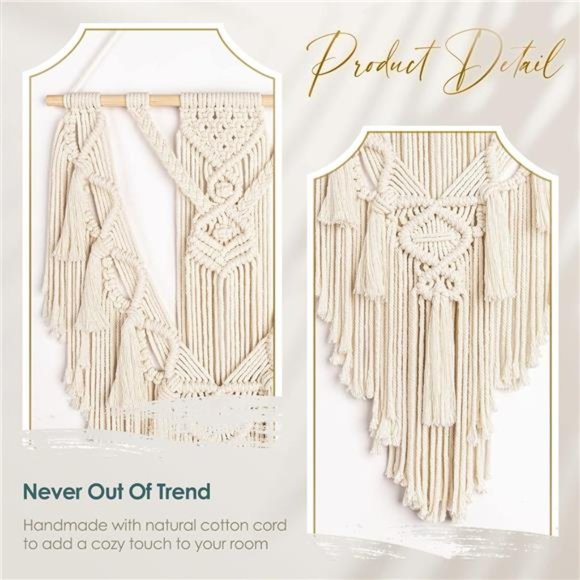 Macrame Boho Wall Hanging Decor, Geometric Woven Tapestry Chic Cotton Handmade - Picture 2 of 8